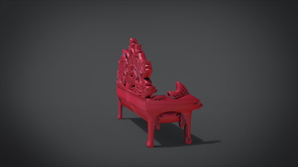 Unique Long Chair Ornament with Fish Ornament motif 3D print model_21