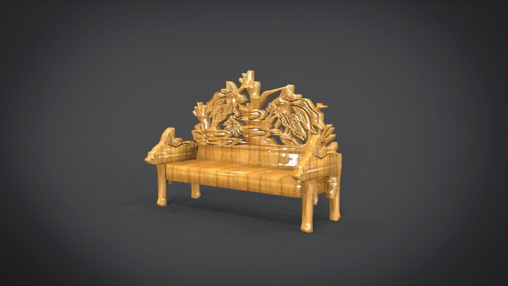 Unique Long Chair Ornament with Fish Ornament motif 3D print model_6