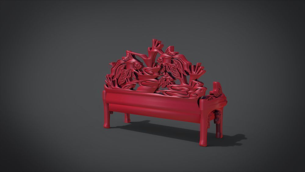 Unique Long Chair Ornament with Fish Ornament motif 3D print model_19