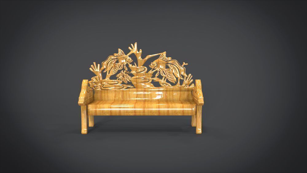 Unique Long Chair Ornament with Fish Ornament motif 3D print model_3