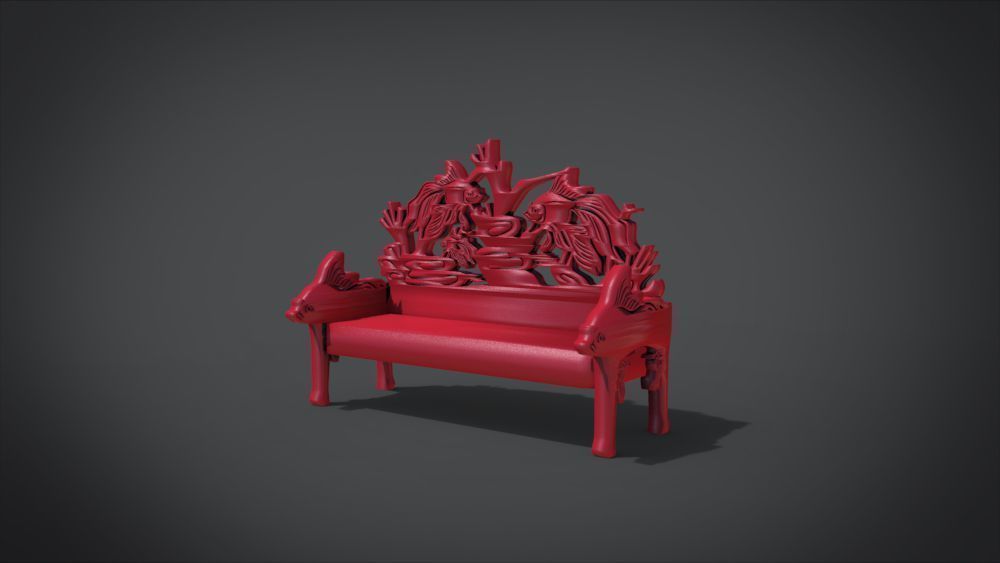 Unique Long Chair Ornament with Fish Ornament motif 3D print model_14