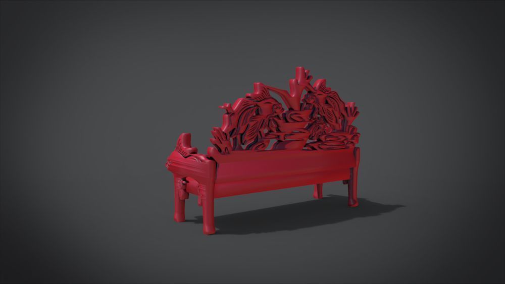 Unique Long Chair Ornament with Fish Ornament motif 3D print model_16