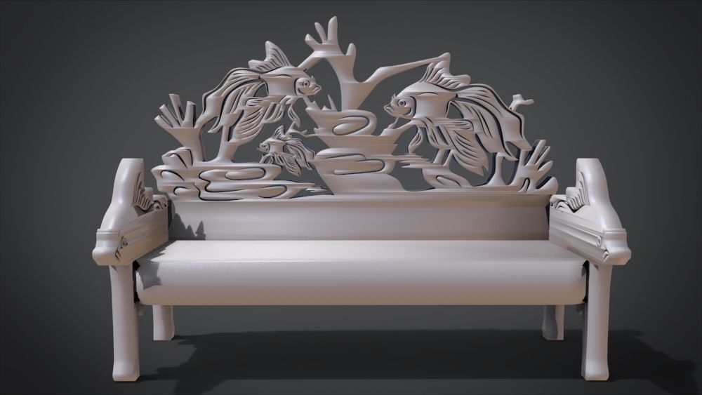 Unique Long Chair Ornament with Fish Ornament motif 3D print model_22