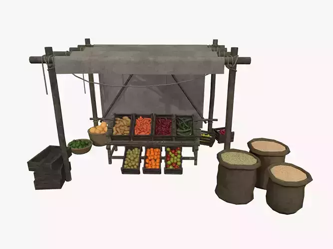 LowPoly Medieval Vegetable and Fruit Stall