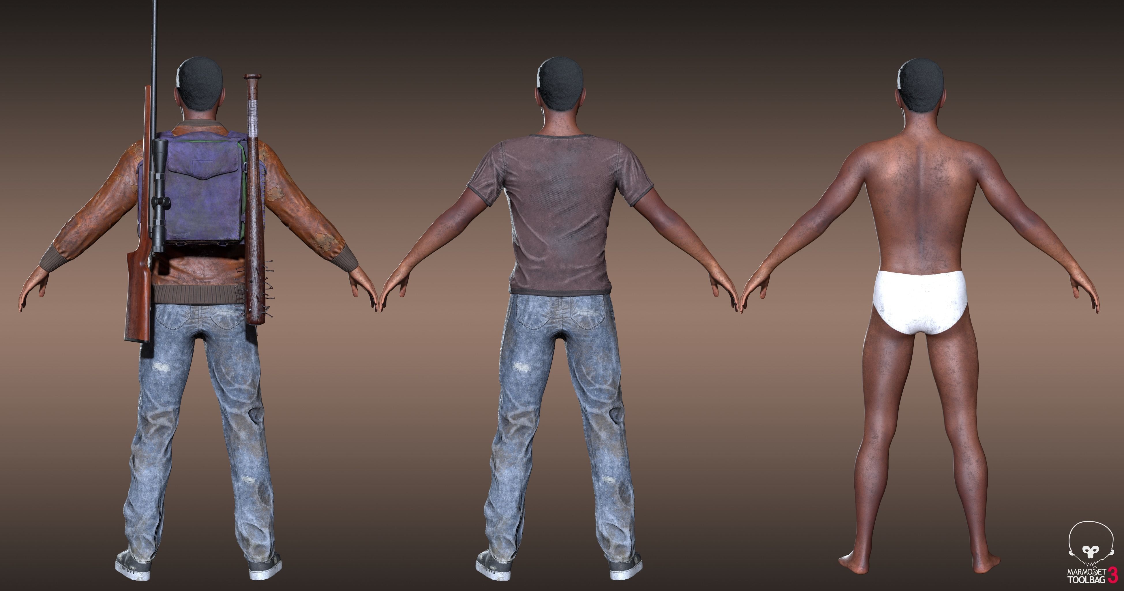 Black Skin Male Survivor Low-poly 3D model_8