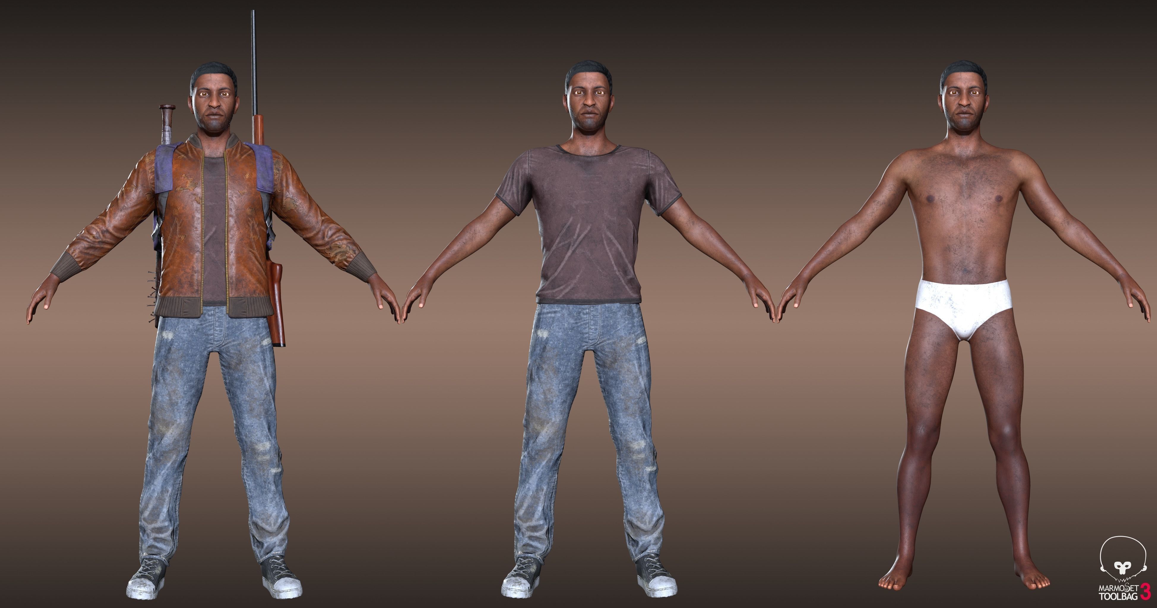 Black Skin Male Survivor Low-poly 3D model_6