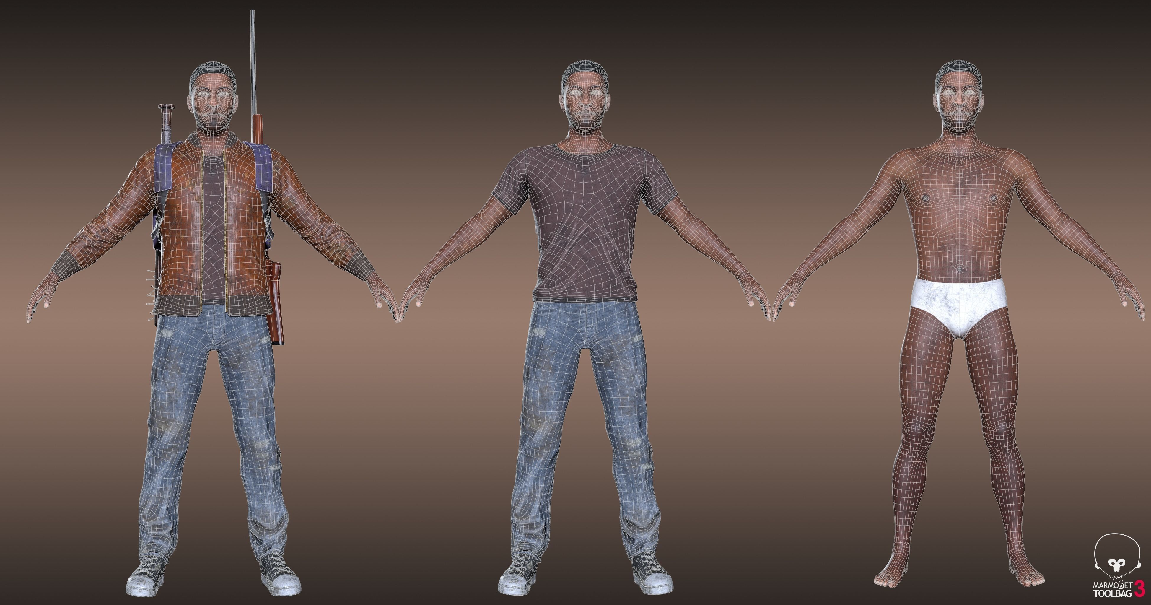 Black Skin Male Survivor Low-poly 3D model_7