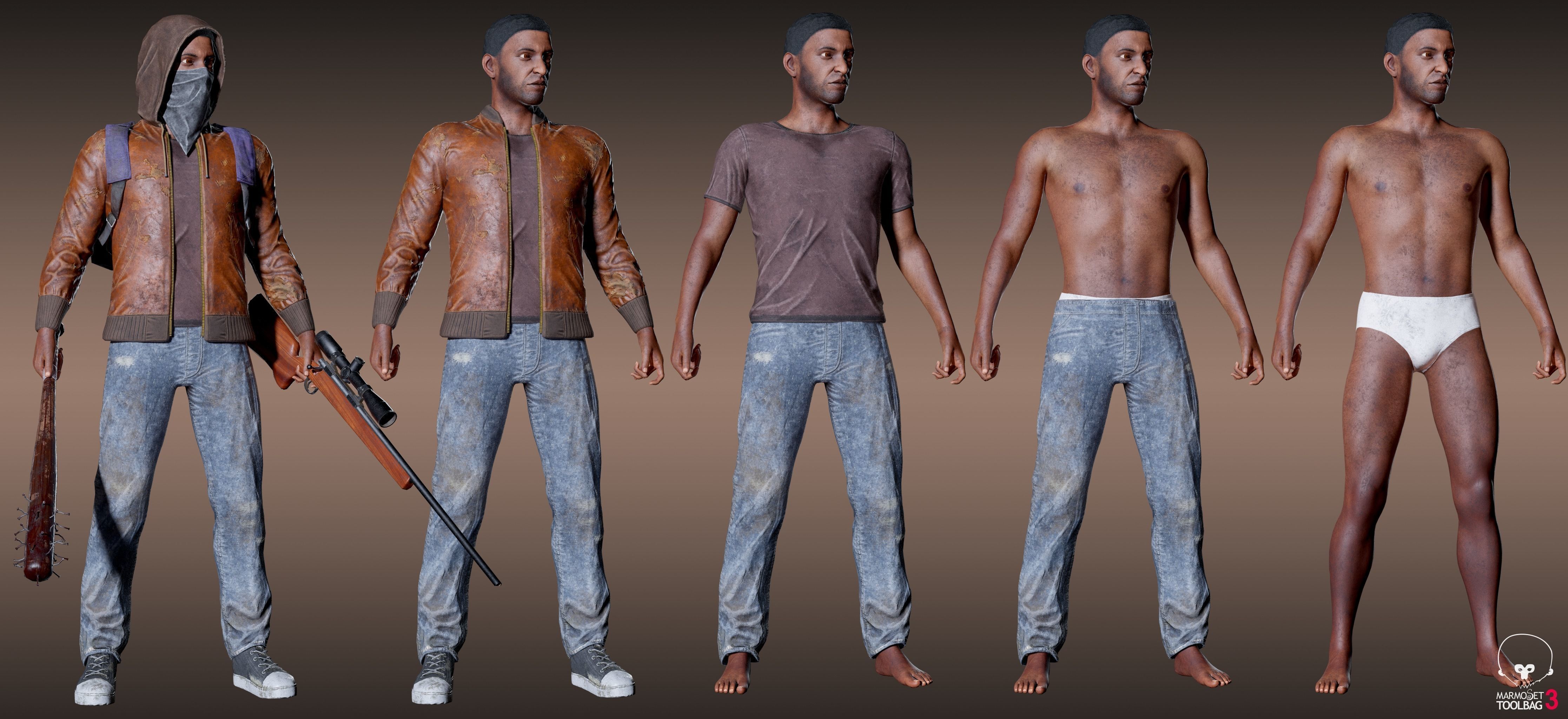 Black Skin Male Survivor Low-poly 3D model_2