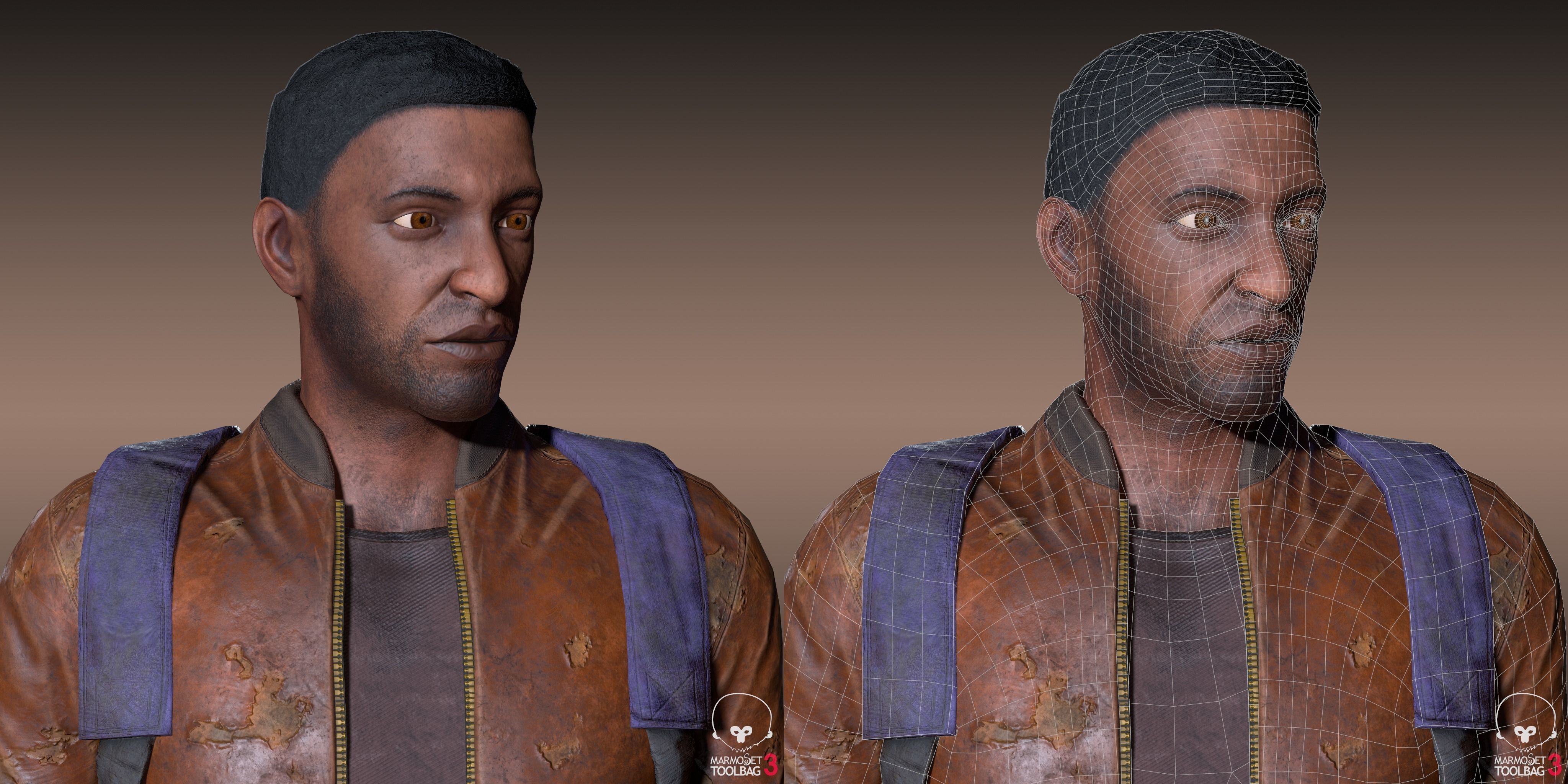 Black Skin Male Survivor Low-poly 3D model_4