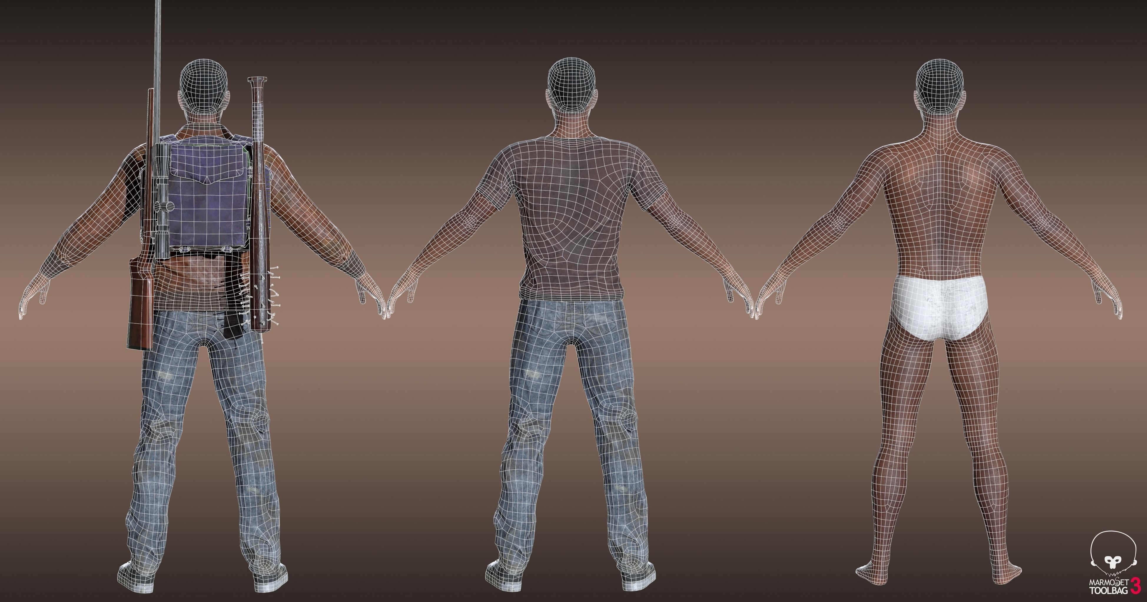 Black Skin Male Survivor Low-poly 3D model_9