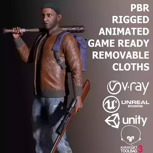 Black Skin Male Survivor Low-poly 3D model