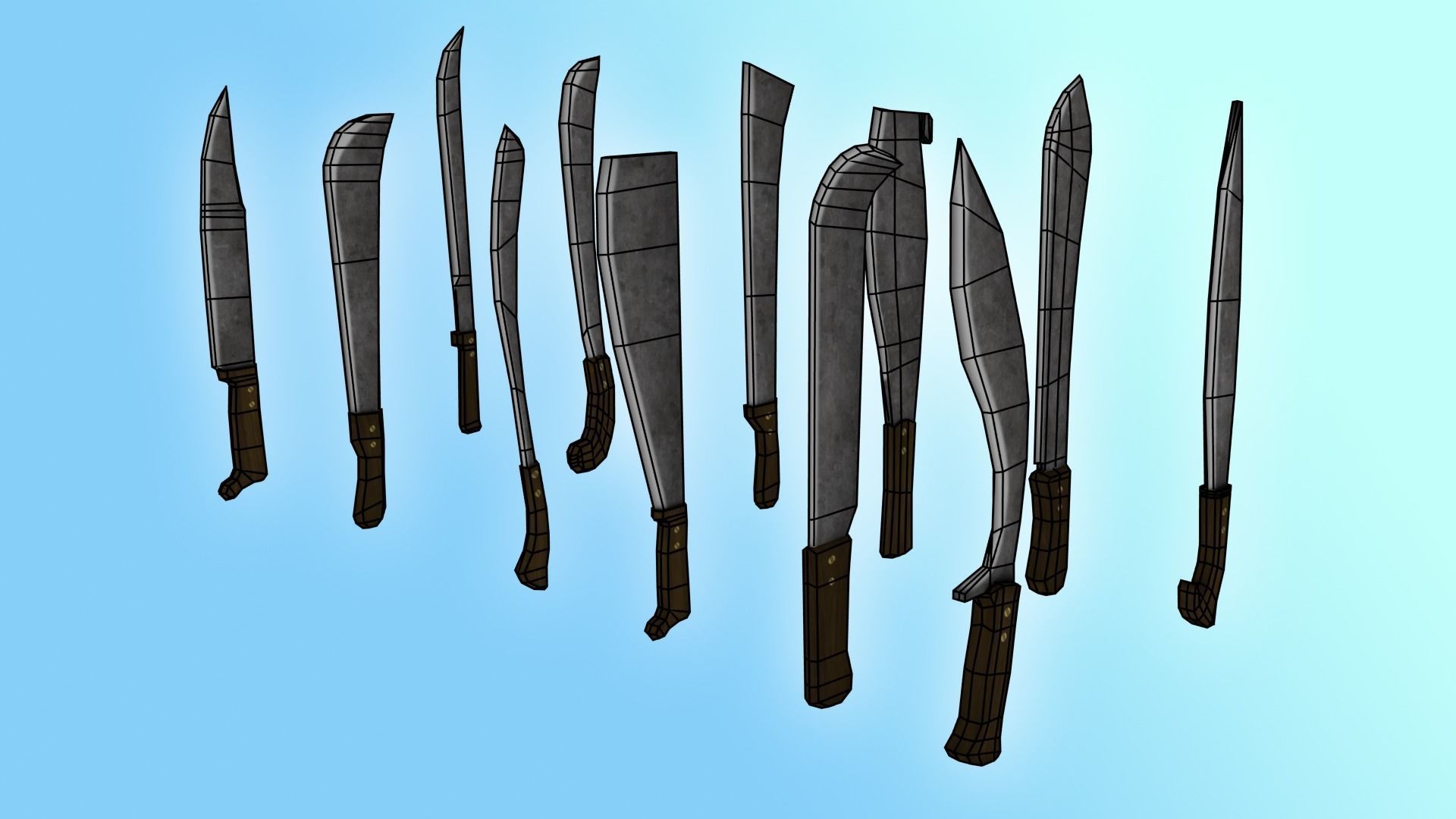 Machete Pack Low-poly 3D model_13