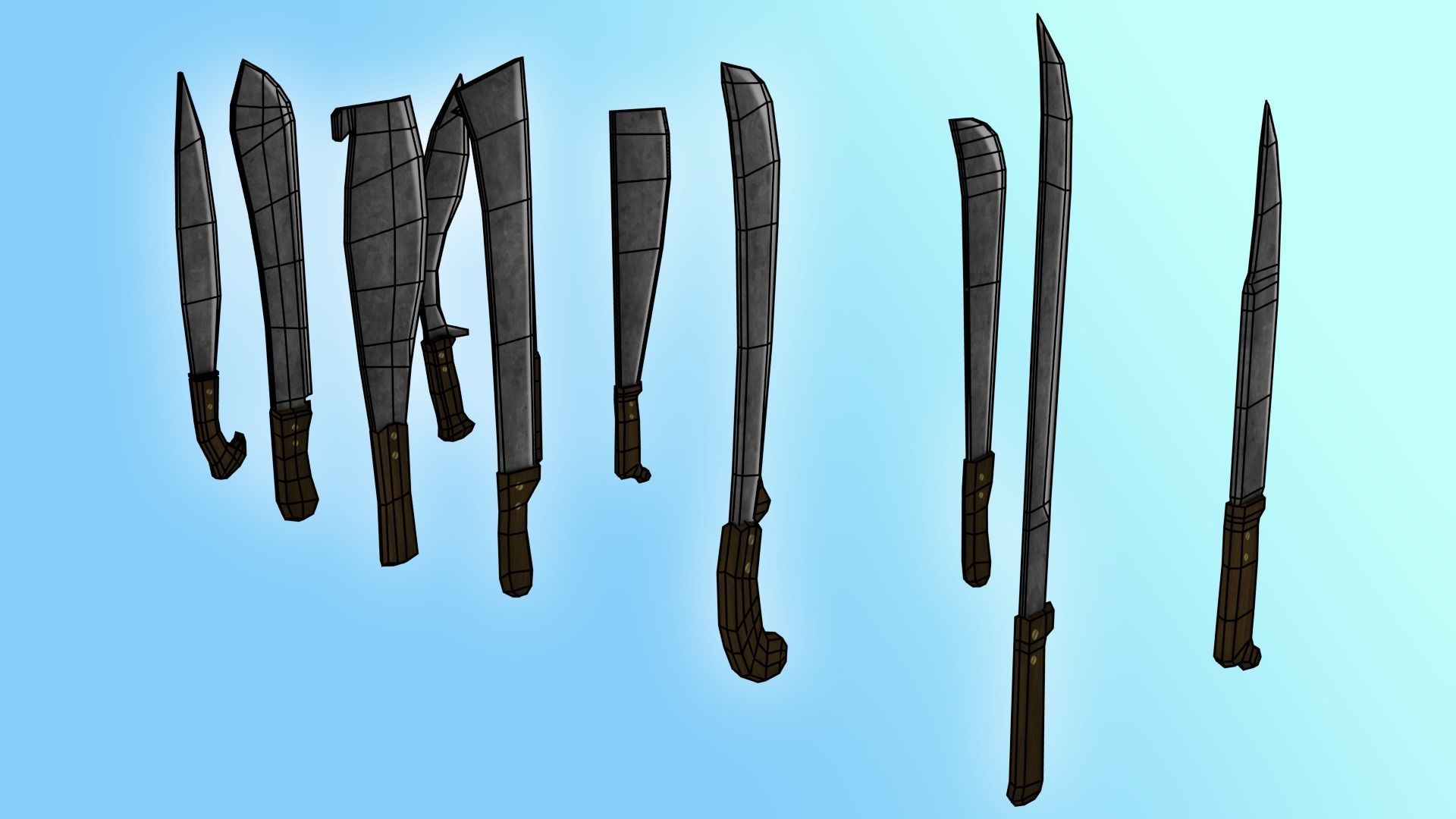 Machete Pack Low-poly 3D model_11