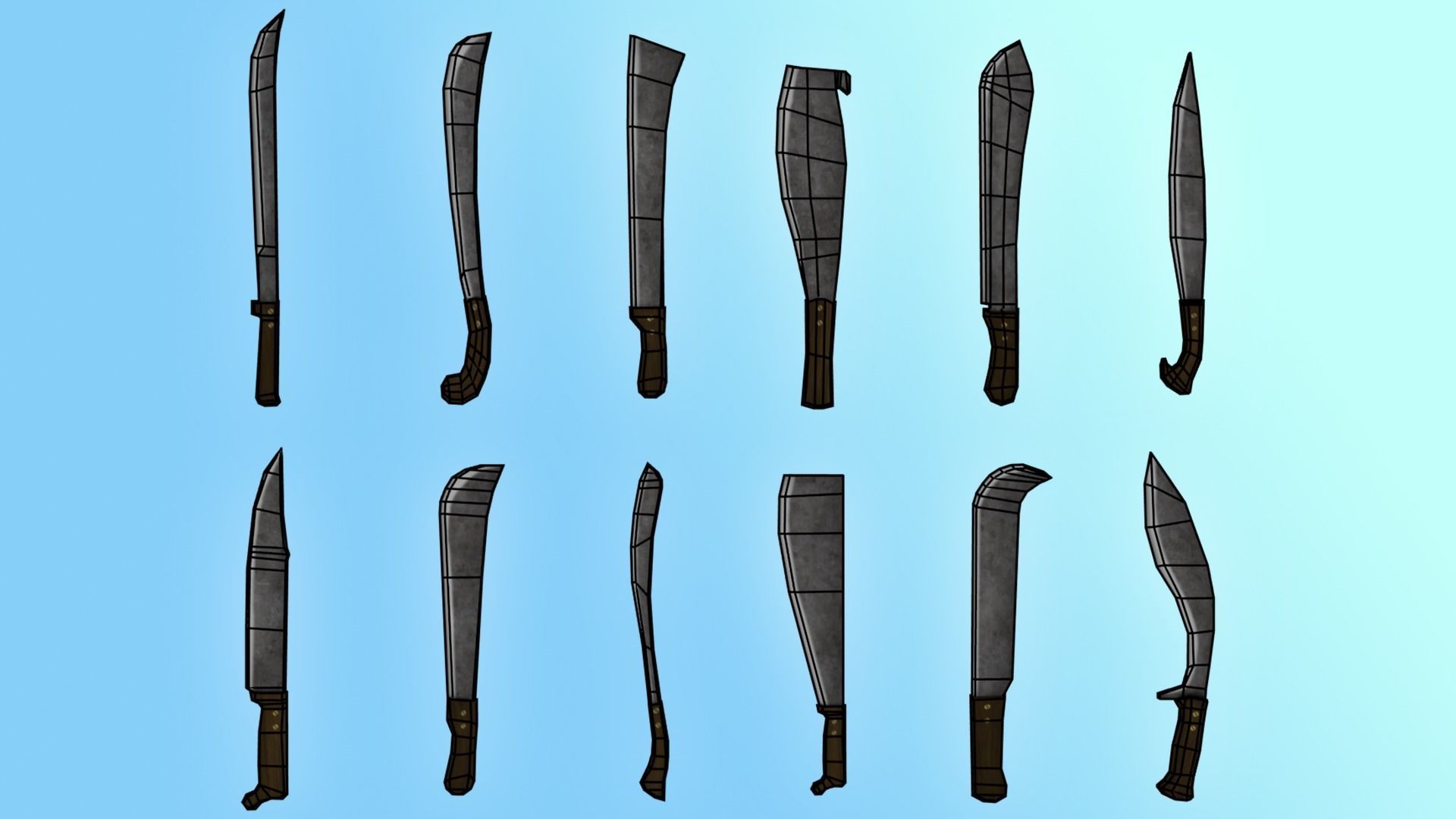 Machete Pack Low-poly 3D model_6