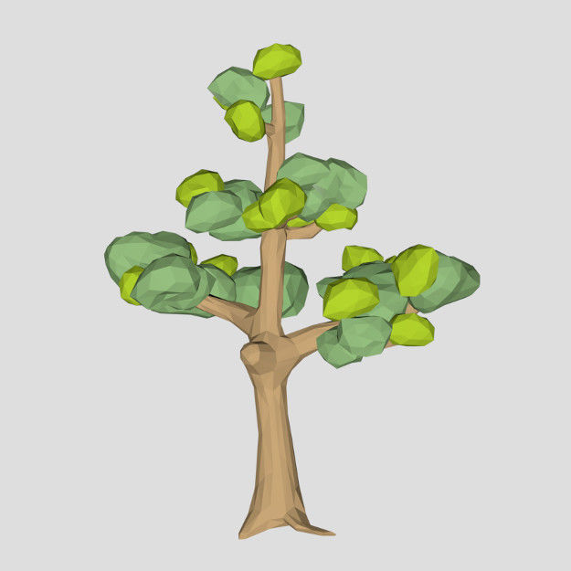 Low poly ash tree spring for cartoon Low-poly 3D model_3