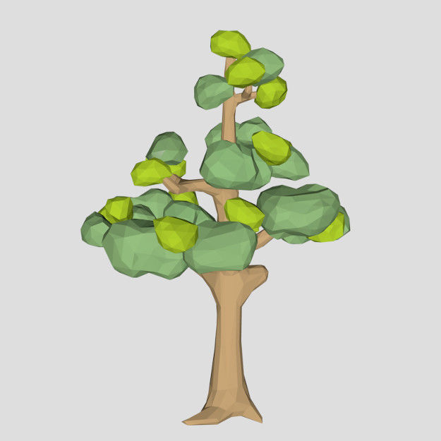Low poly ash tree spring for cartoon Low-poly 3D model_2