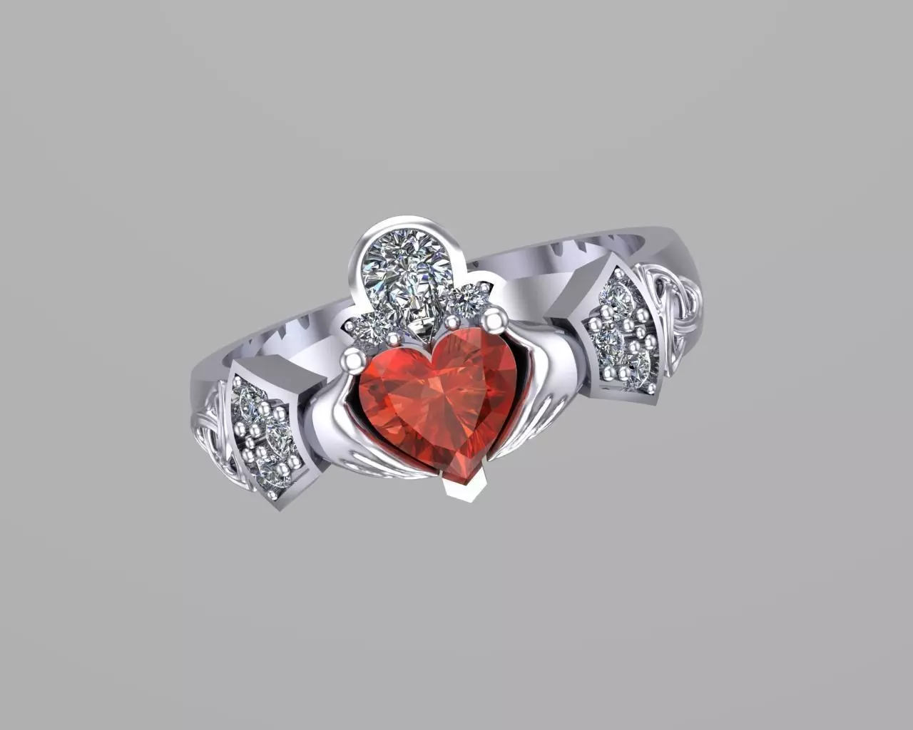 Diamond Heart Claddagh rings 3D print model
