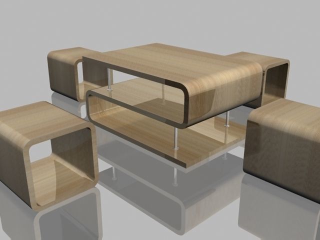 S Table and O Chair Low-poly 3D model_1