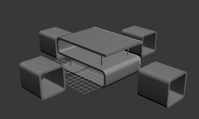 S Table and O Chair Low-poly 3D model_3