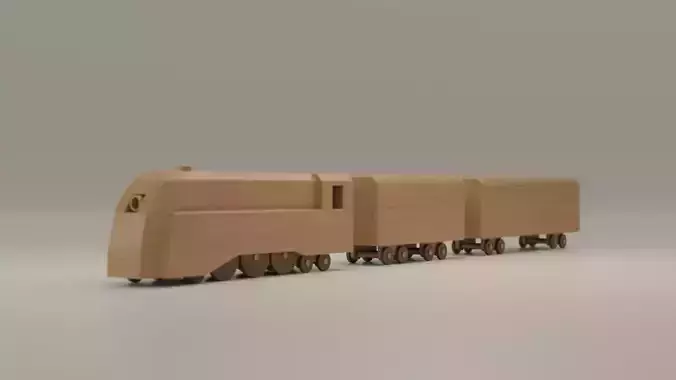 Streamlined Wooden Train with Steam Locomotive - Toy 3D model