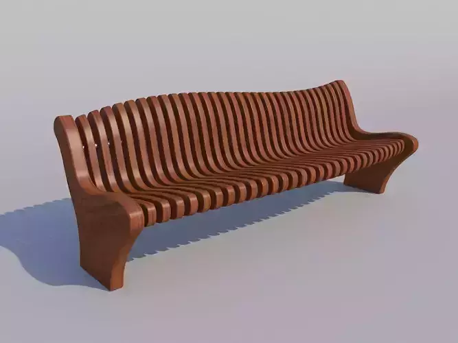Bench wooden with slats 3D model