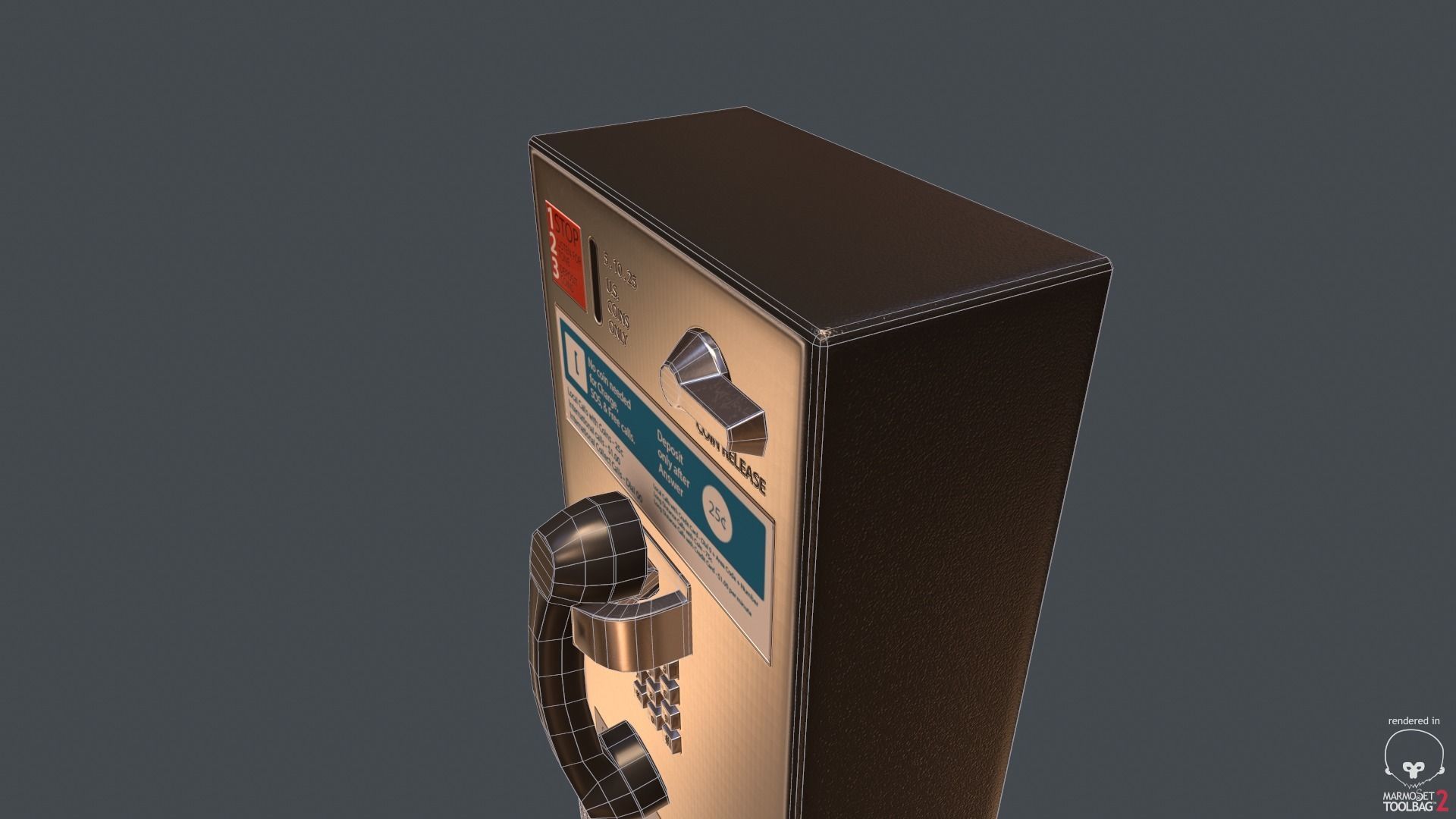Game Ready Pay Phone Low-poly 3D model_4