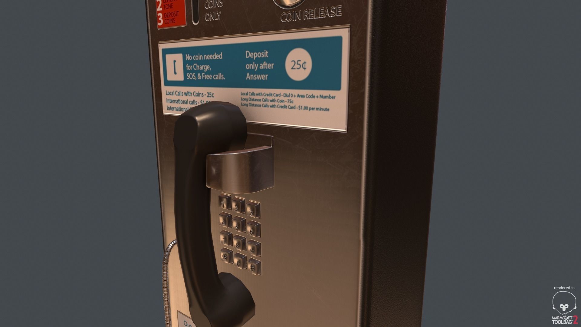 Game Ready Pay Phone Low-poly 3D model_3