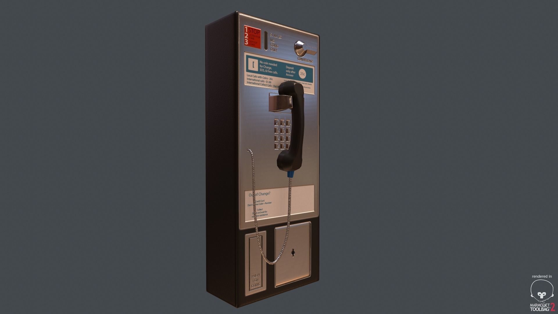 Game Ready Pay Phone Low-poly 3D model_5