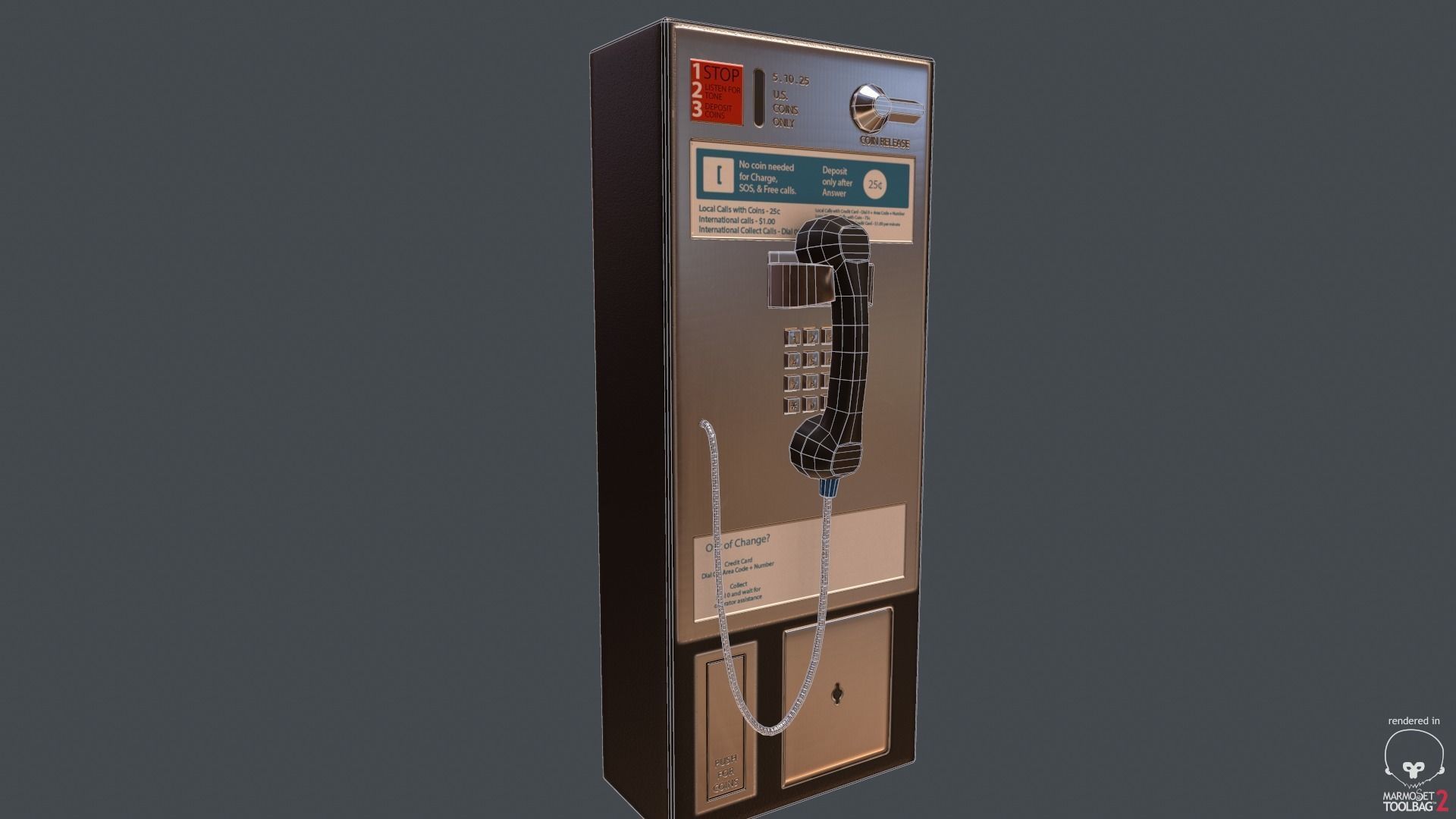 Game Ready Pay Phone Low-poly 3D model_6