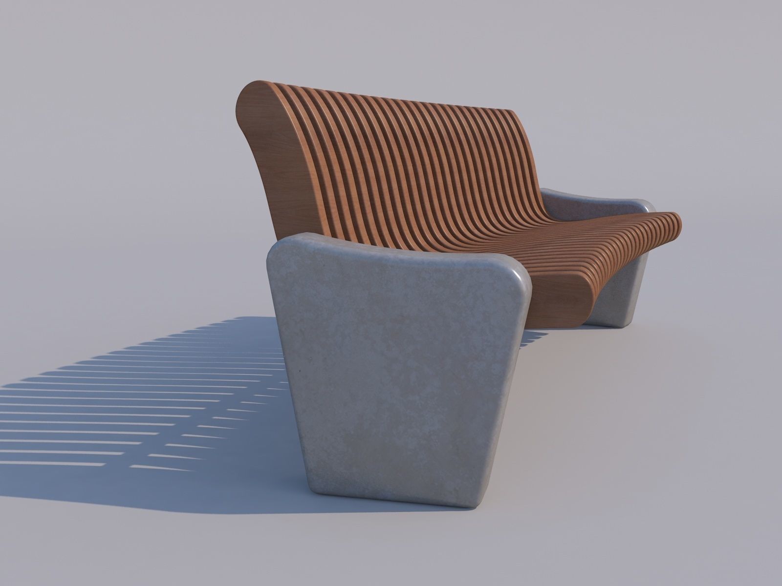 Bench made of wood and concrete 3D model_4