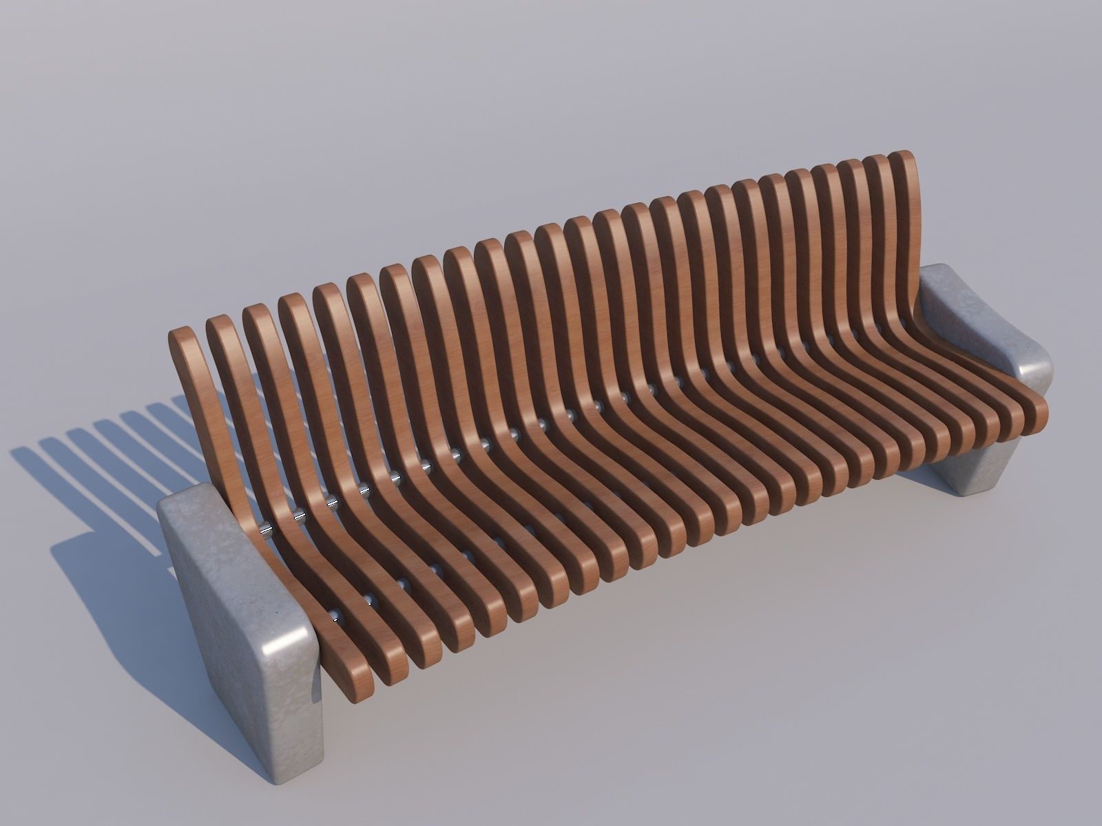 Bench made of wood and concrete 3D model_2