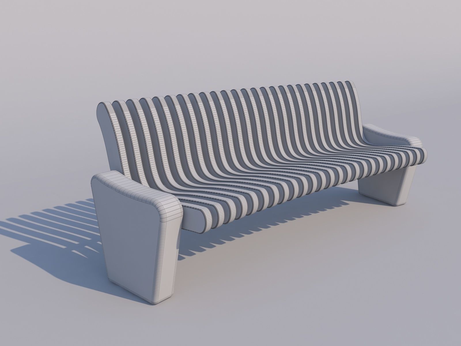 Bench made of wood and concrete 3D model_1