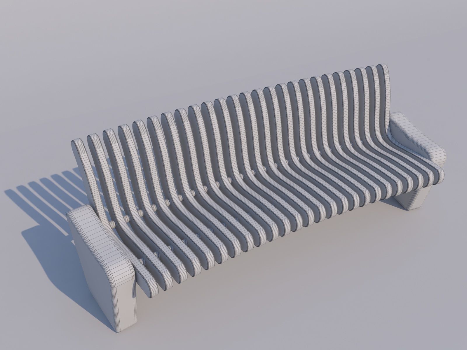 Bench made of wood and concrete 3D model_3