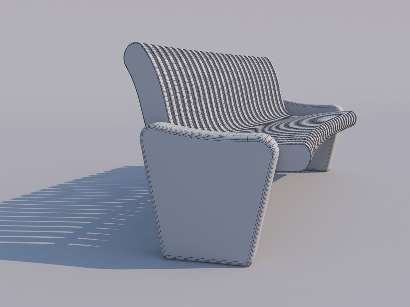 Bench made of wood and concrete 3D model_5