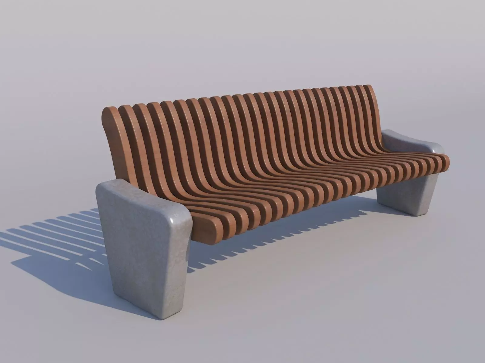 Bench made of wood and concrete 3D model_0