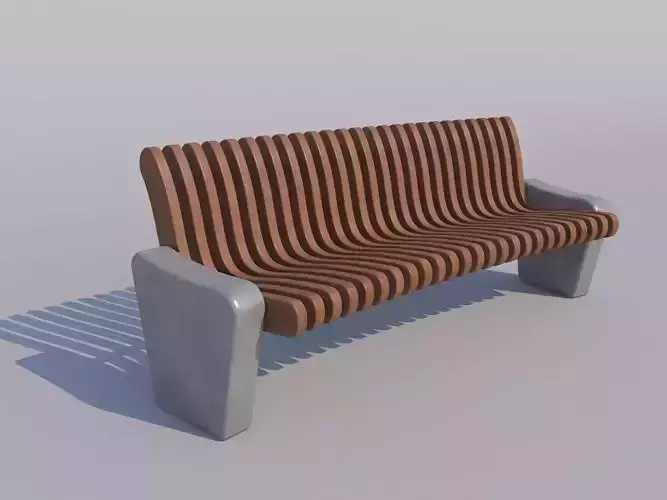 Bench made of wood and concrete 3D model
