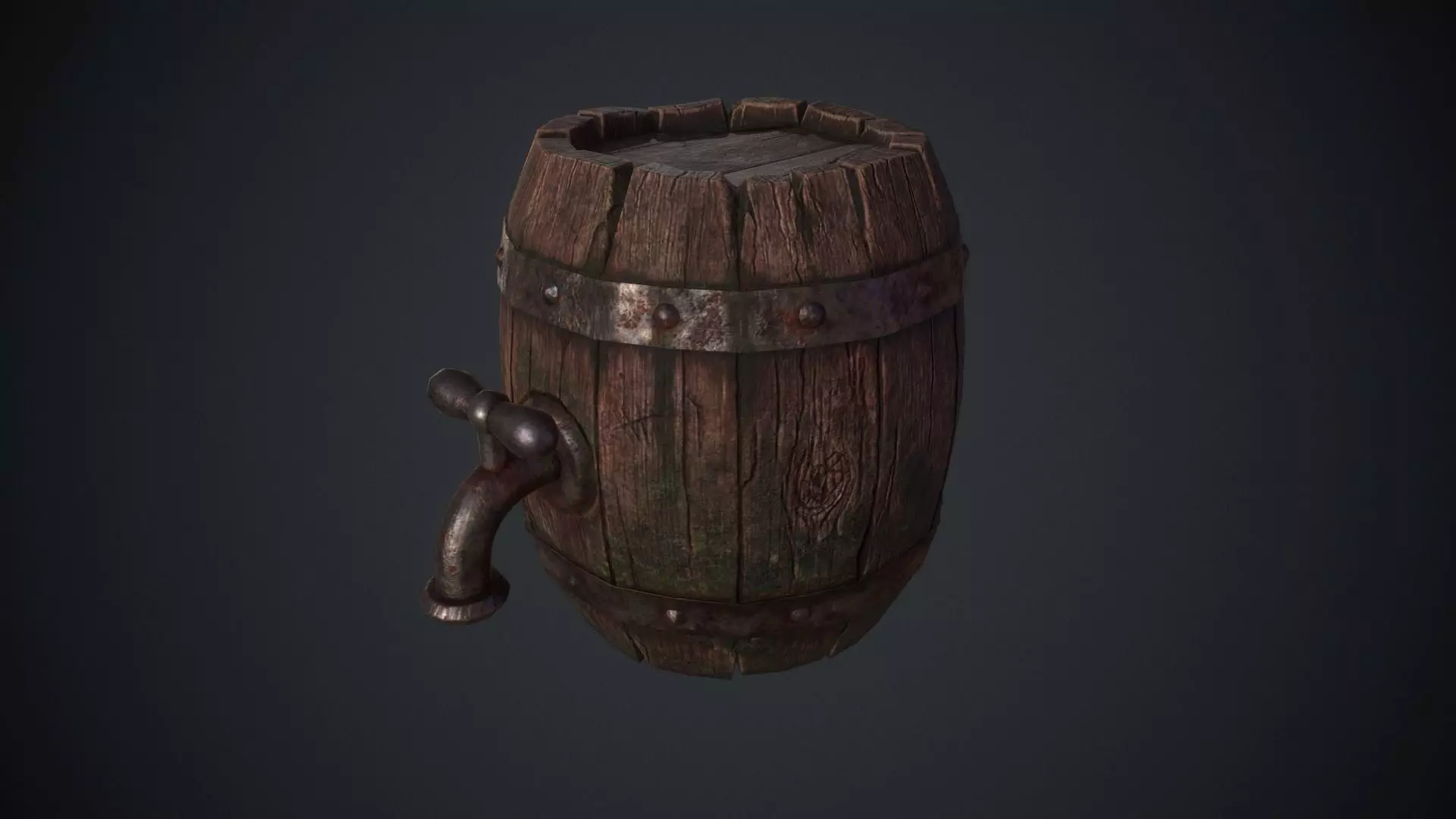 Old Mossy Barrel Low-poly 3D model_0