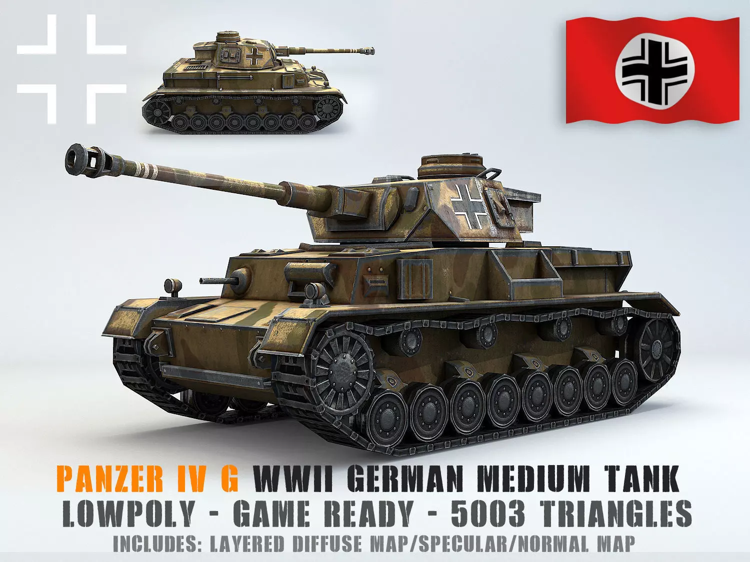 Low Poly Panzer IV G medium tank Low-poly 3D model_0