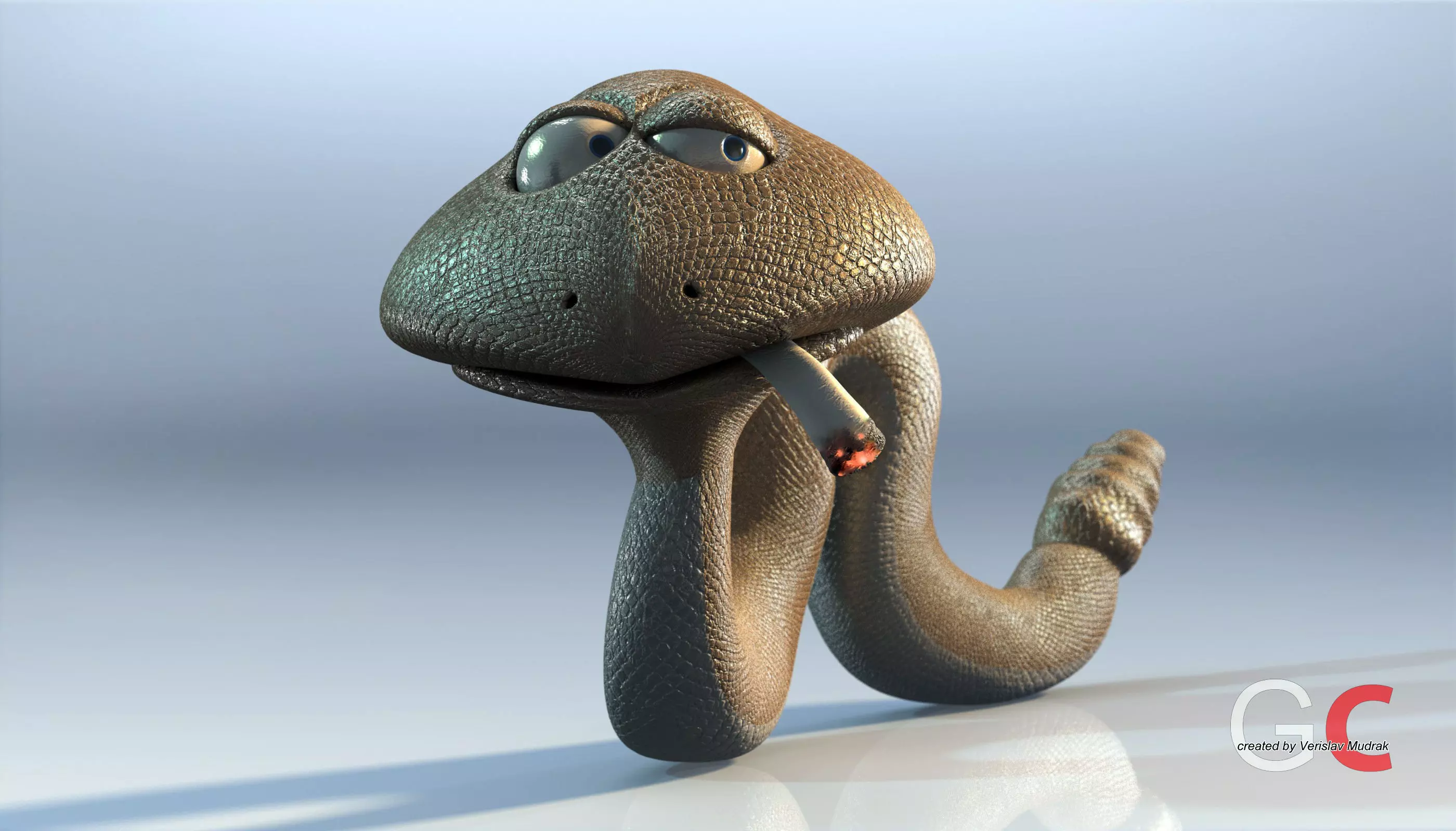 Rattlesnake snake with cigarette Free 3D model