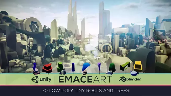 Low Poly Nature Project - Trees And Rocks Pack Tiny Edition Low-poly 3D model