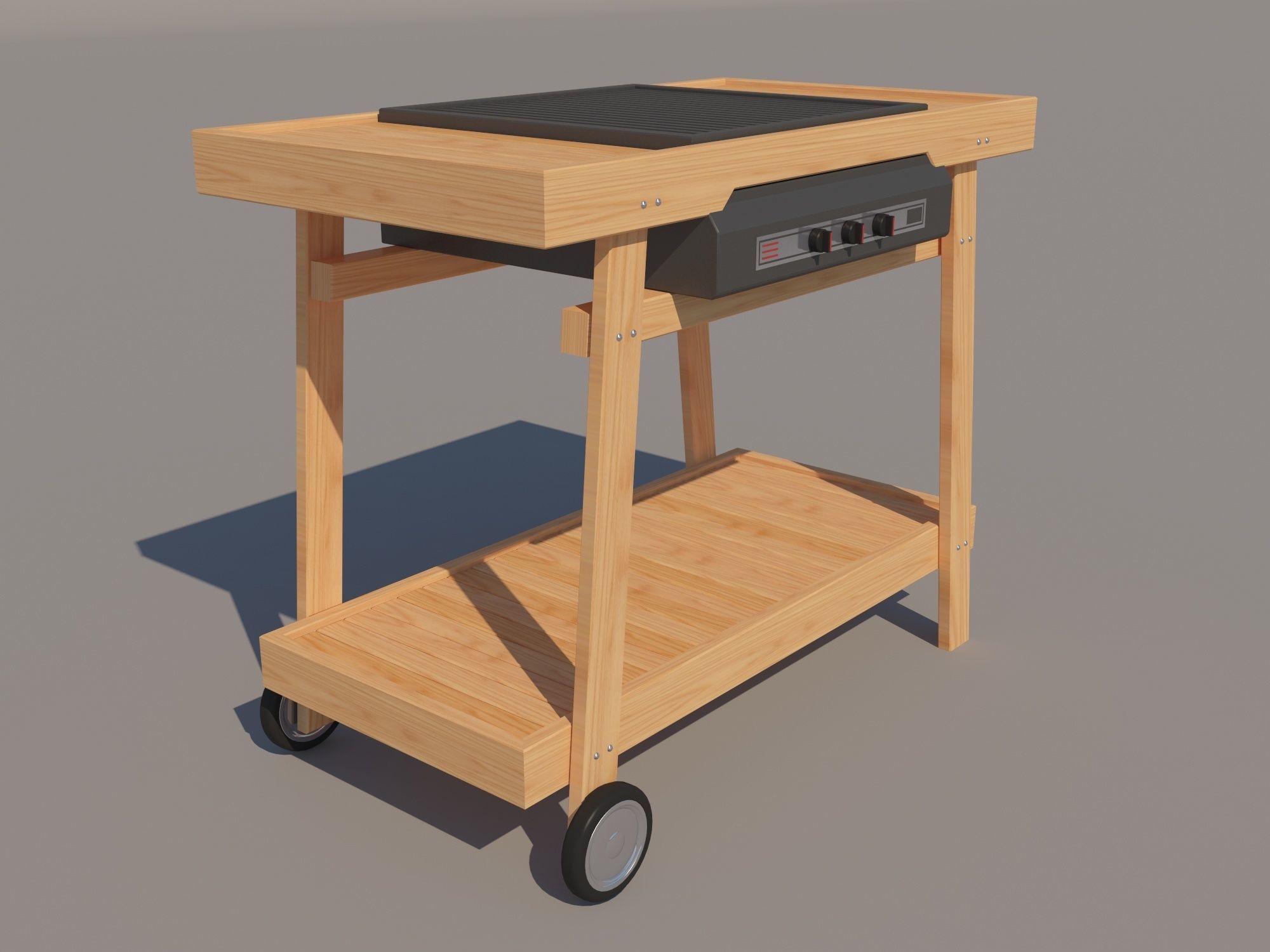Barbecue wooden grill on wheels 3D model_4