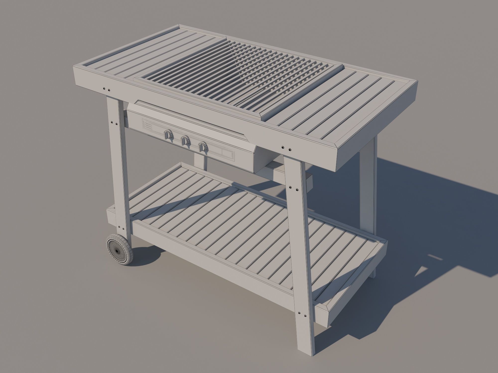 Barbecue wooden grill on wheels 3D model_1