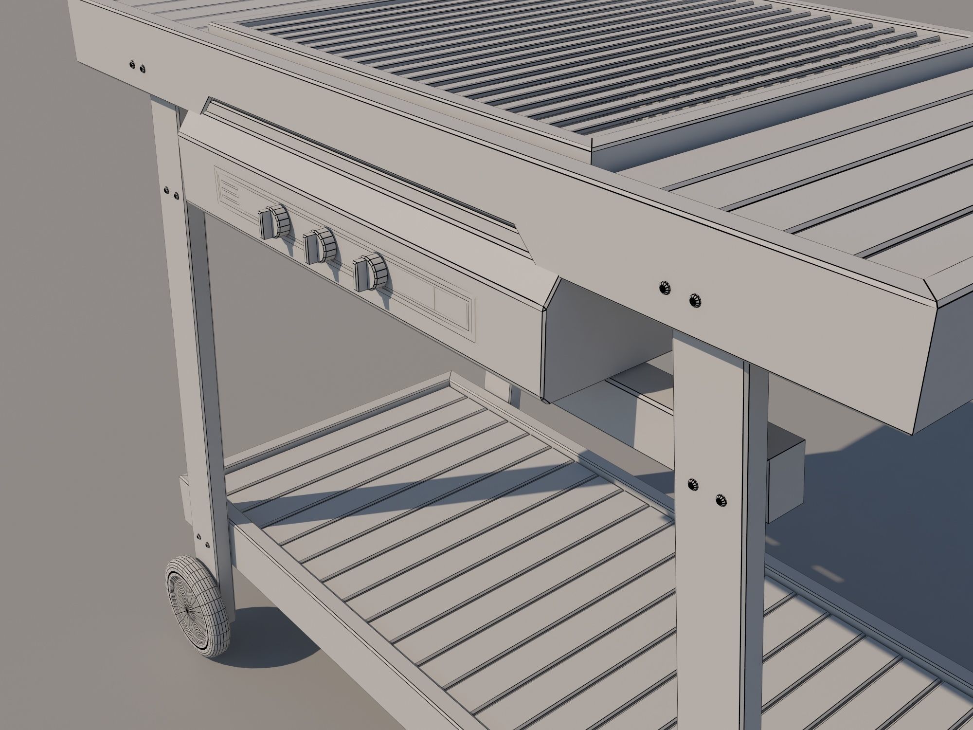 Barbecue wooden grill on wheels 3D model_7