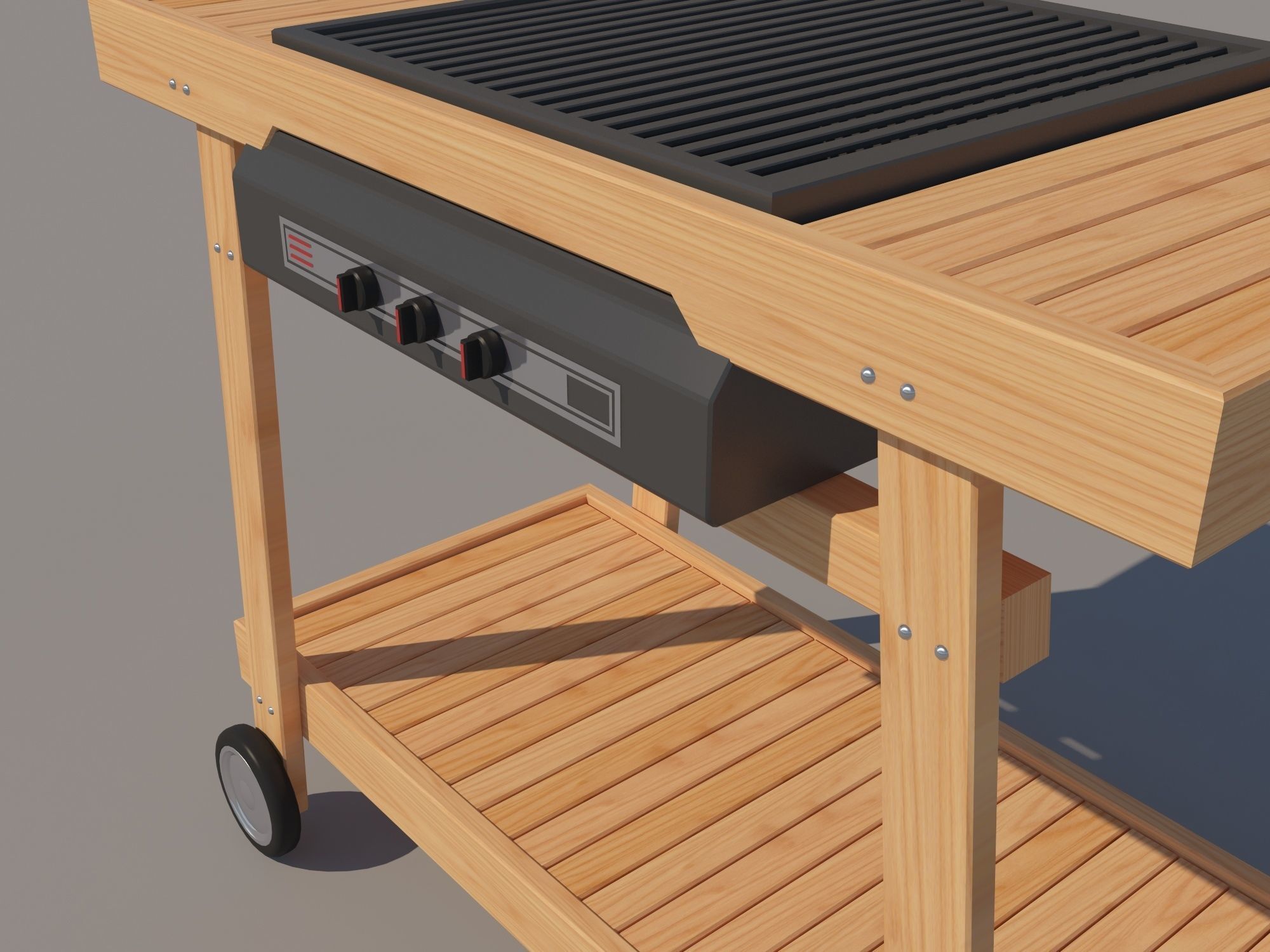 Barbecue wooden grill on wheels 3D model_6