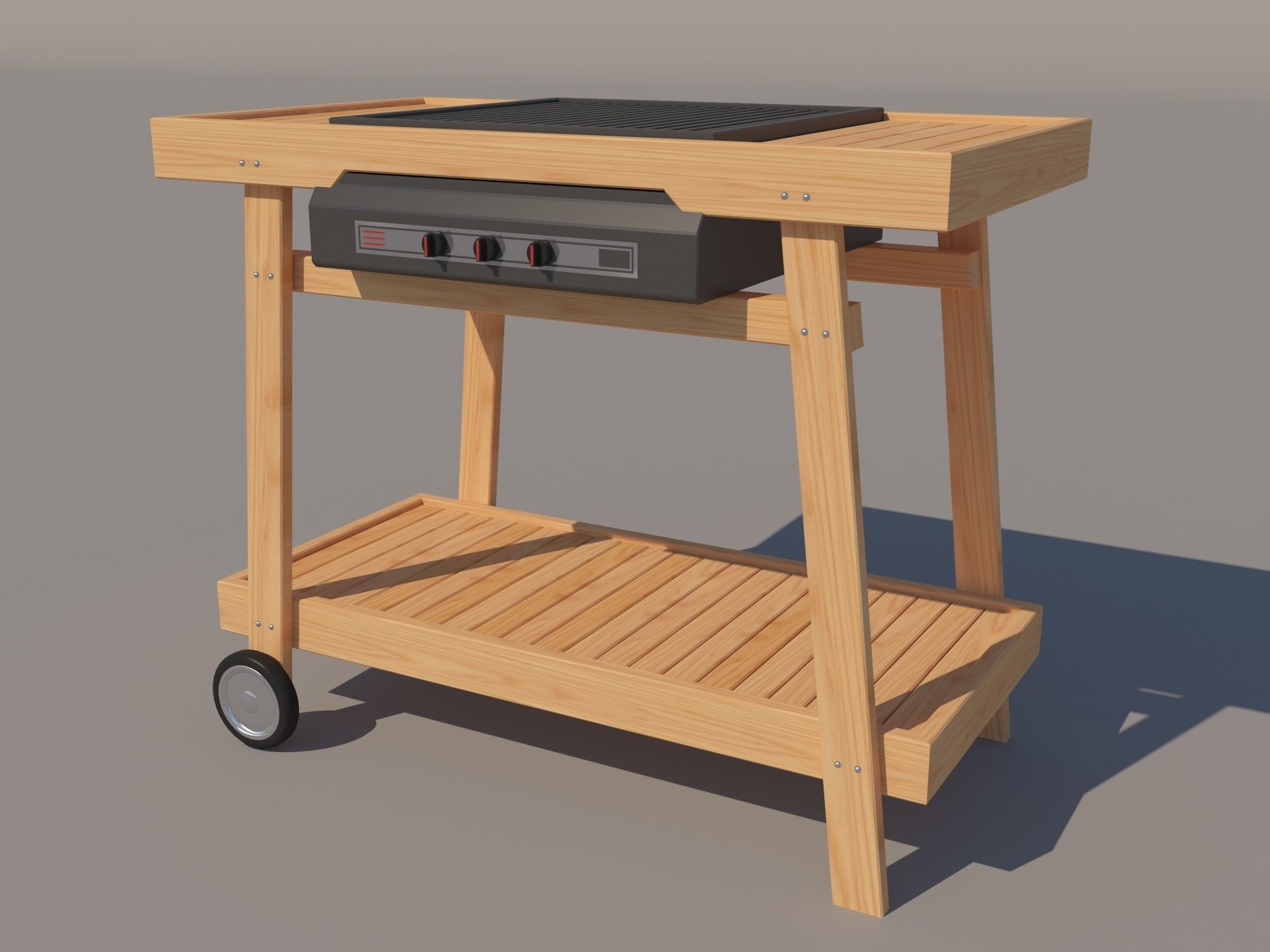 Barbecue wooden grill on wheels 3D model_2