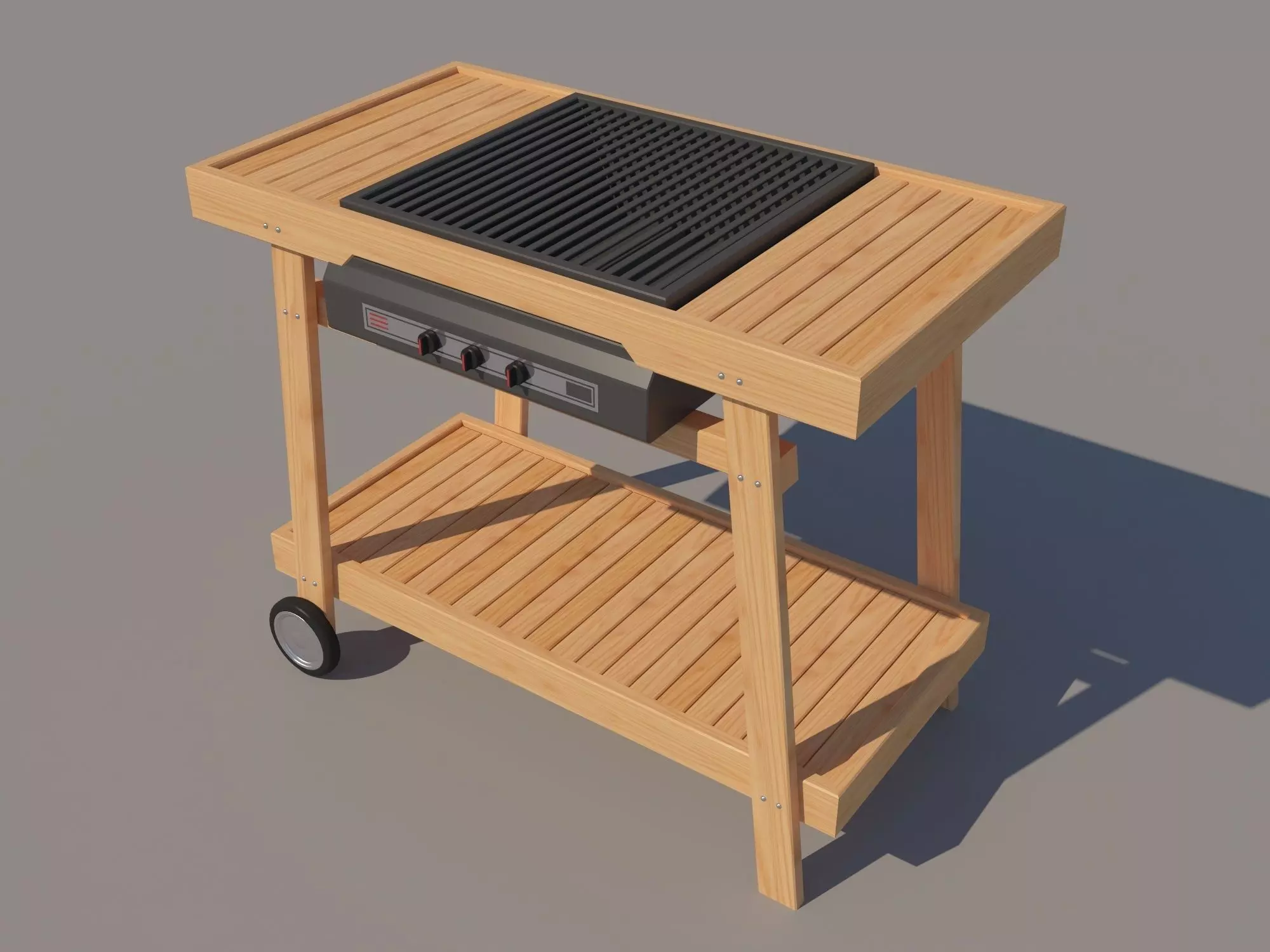 Barbecue wooden grill on wheels 3D model_0