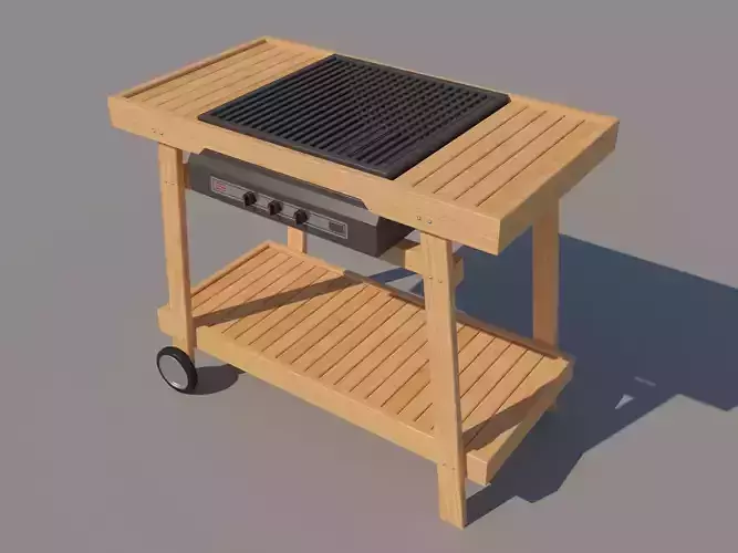 Barbecue wooden grill on wheels 3D model