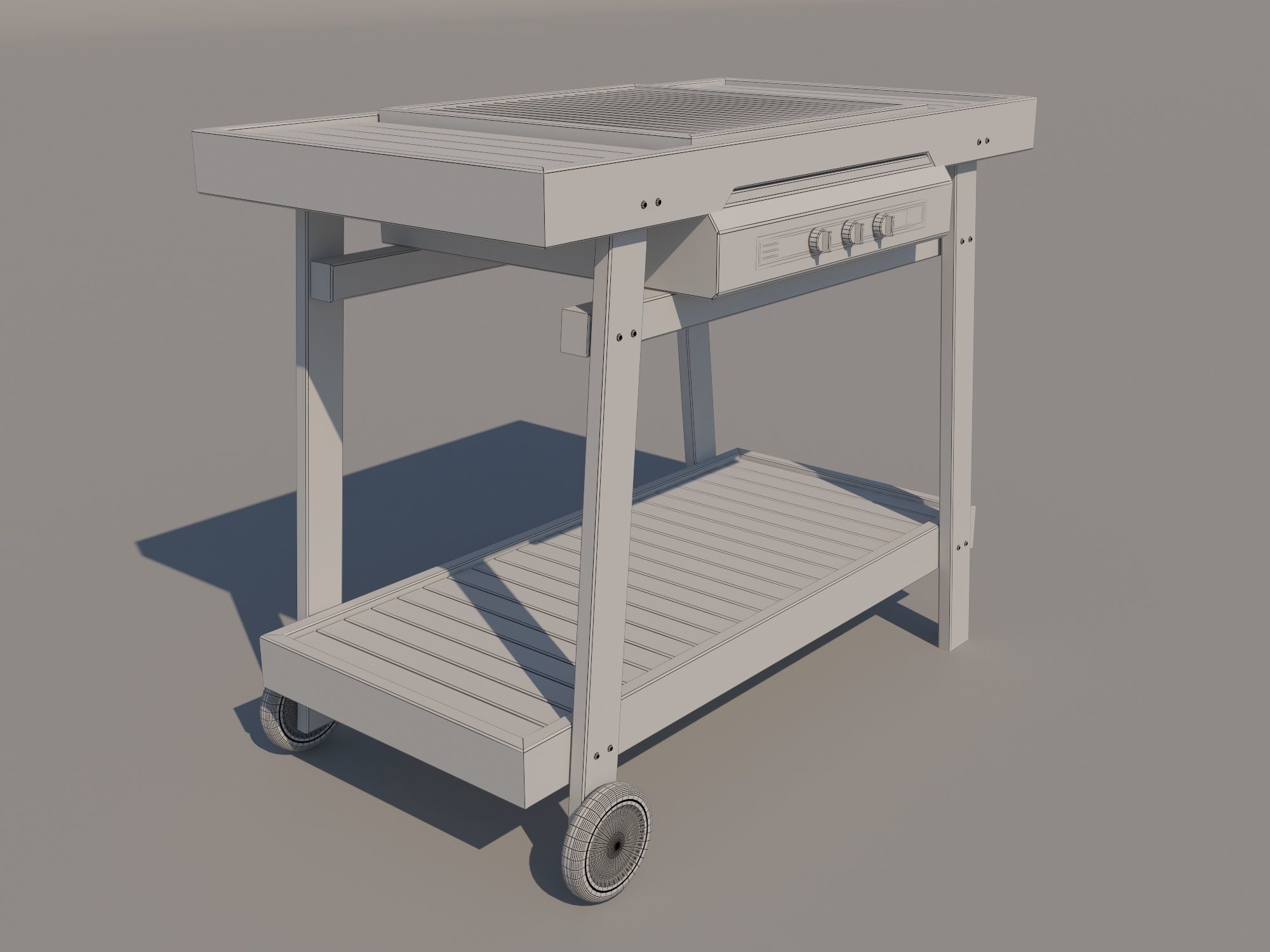 Barbecue wooden grill on wheels 3D model_5