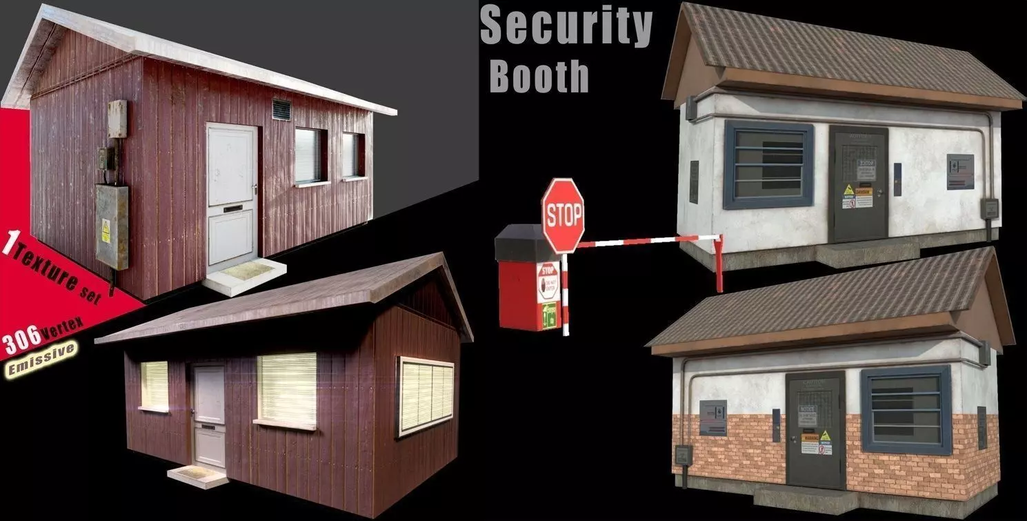 house Collection - PBR - low poly 3D model with sign _0