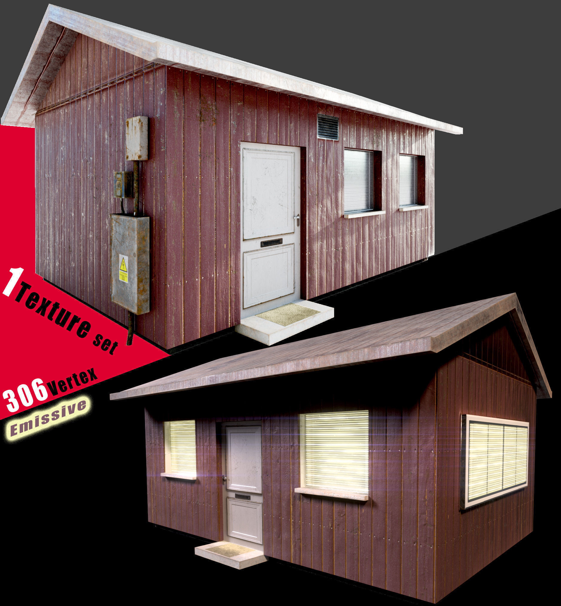 house Collection - PBR - low poly 3D model with sign _8